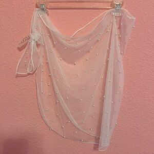 SHEIN White Pearl-Embellished Swim Coverup